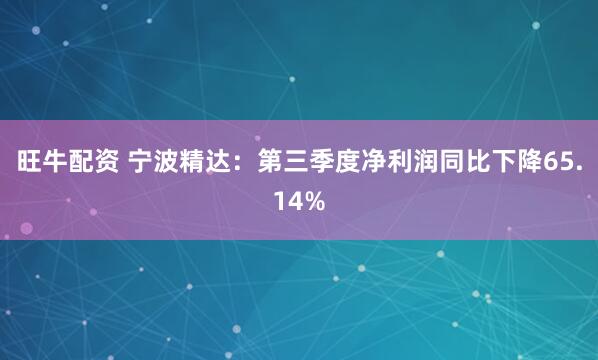 旺牛配资 宁波精达：第三季度净利润同比下降65.14%