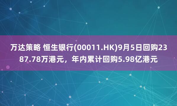 万达策略 恒生银行(00011.HK)9月5日回购2387.78万港元，年内累计回购5.98亿港元